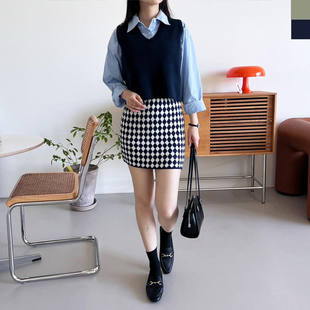 블리 니트조끼스커트세트