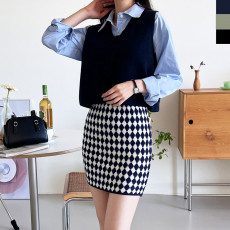 패턴 포커스니트스커트