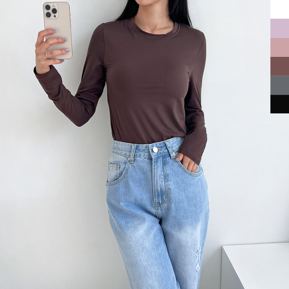 소프트 터치 라운드 긴팔 티셔츠(패드탑내장형)