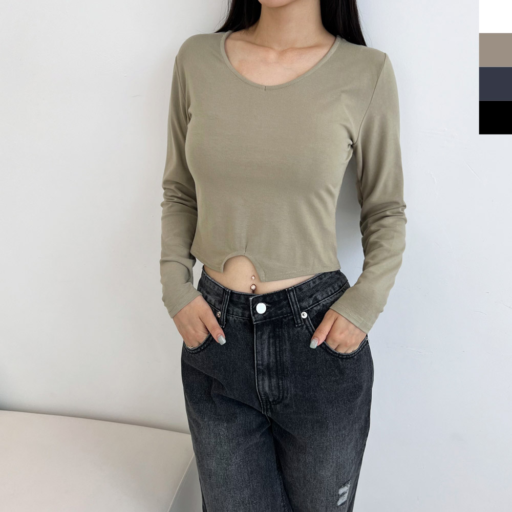 라이크 텐션 스쿱넥 크롭 티셔츠