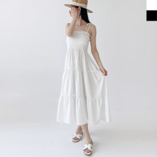 비치 튜브탑 끈나시 스모크 여름 롱원피스 무지 드레스