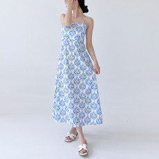 썸 에스닉 백크로스 홀터넥 비치 여름 롱원피스 드레스