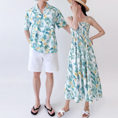 하와이안 플라워 비치웨어 바캉스룩 해변룩 신혼여행 원피스 커플룩