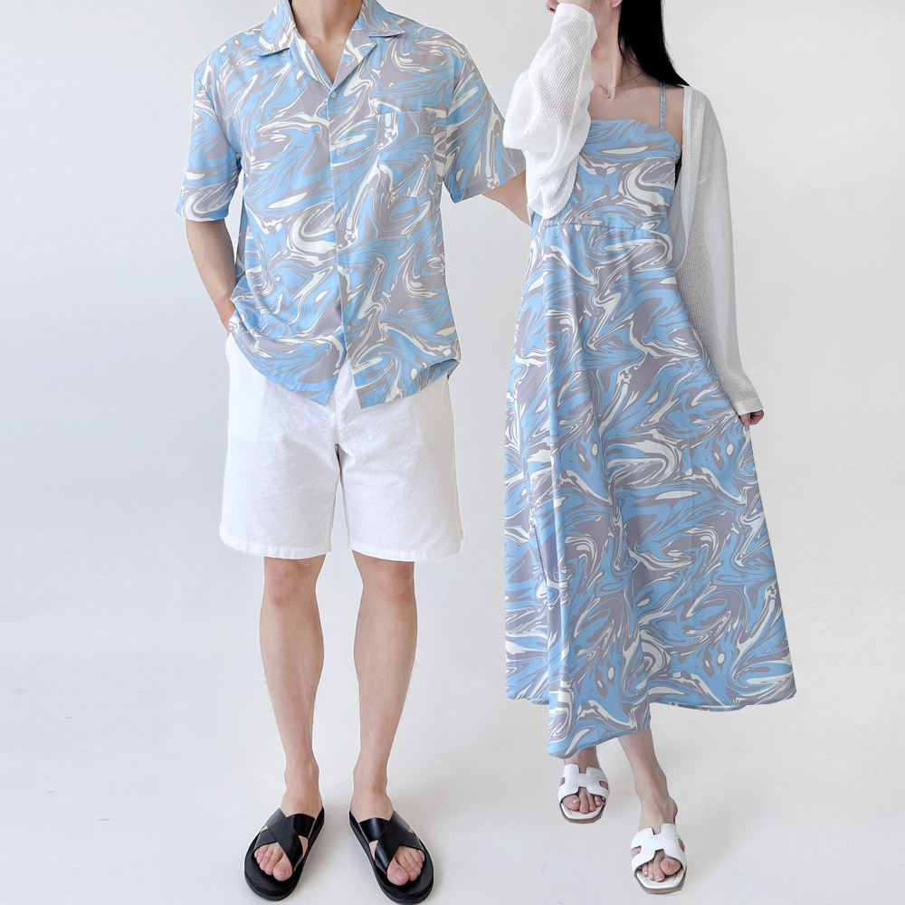 롱 비치 원피스 커플룩 신혼여행 시밀러룩 비치웨어