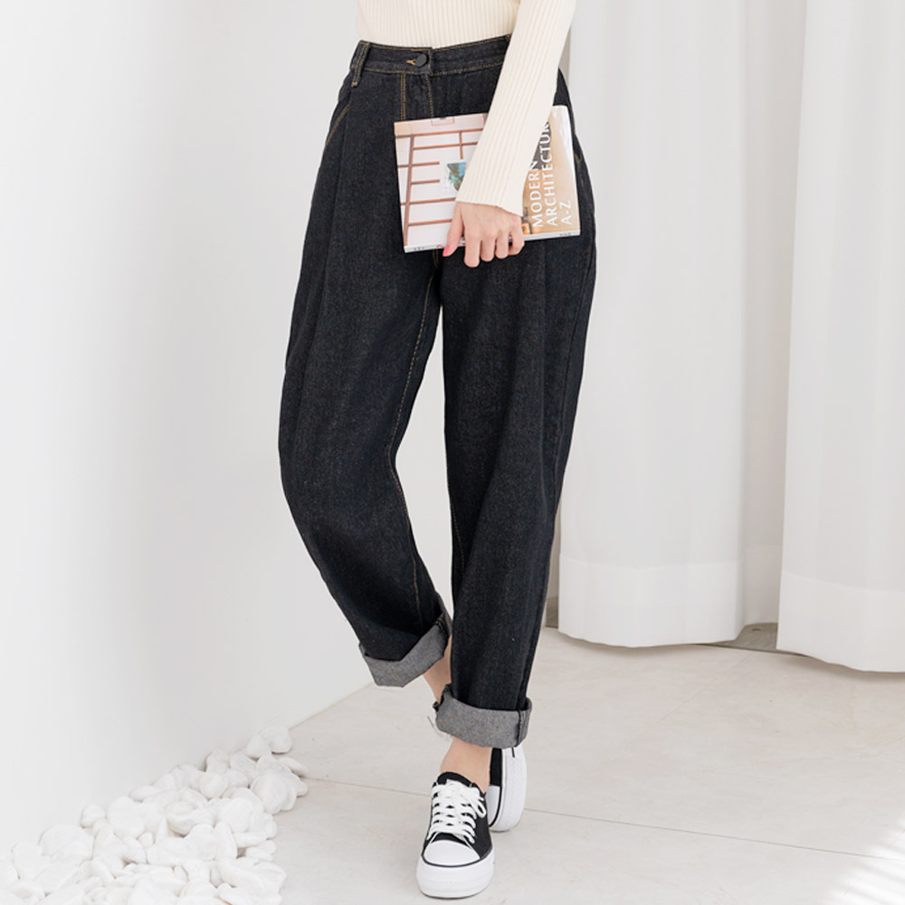 핀턱오버핏배기청바지_블랙