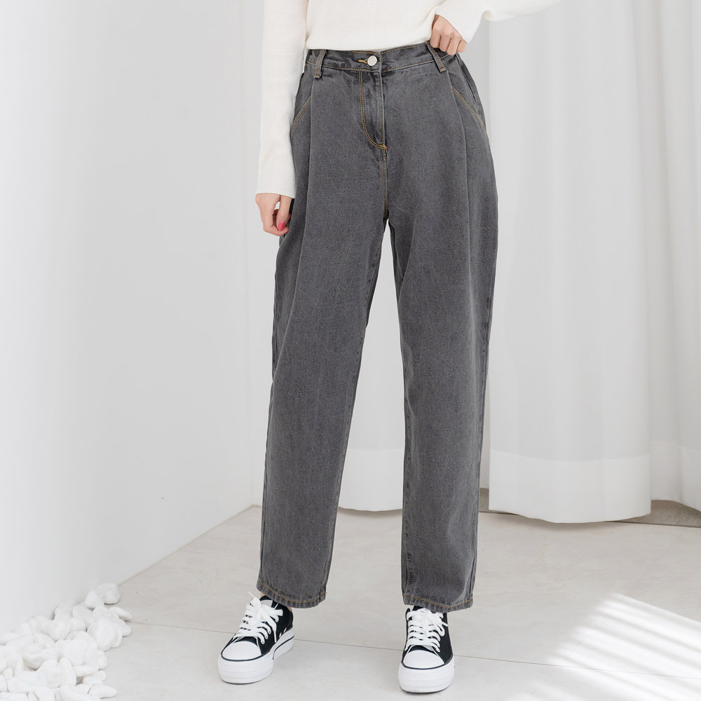 핀턱오버핏배기청바지_그레이