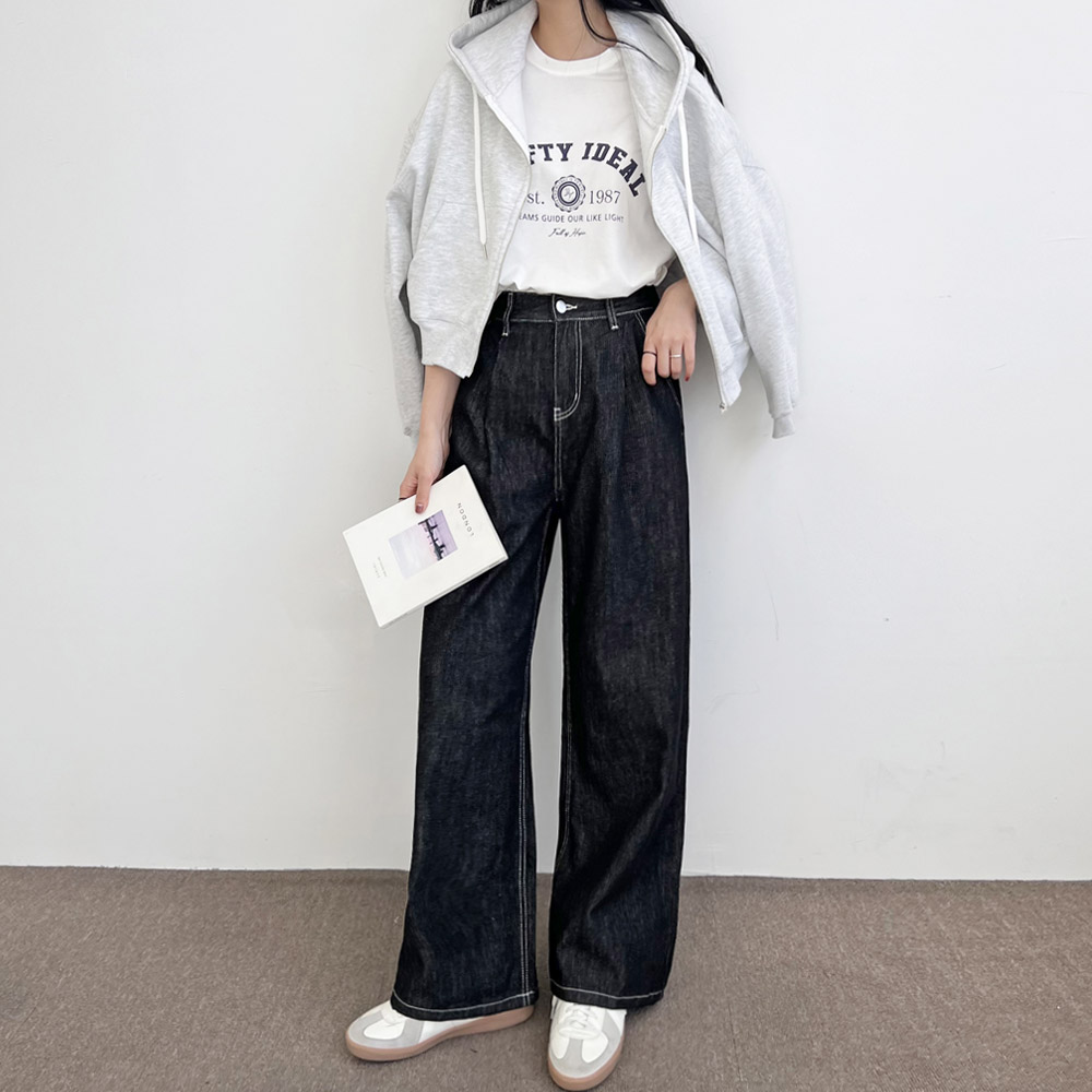 논페이드 핏예쁜 핀턱와이드데님