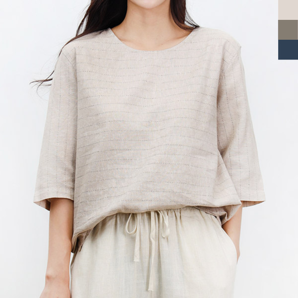 린넨여자라운드반팔티셔츠