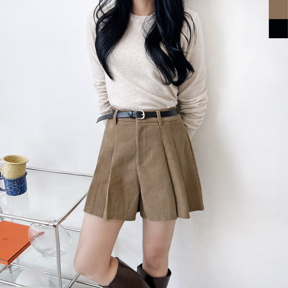 핀턱 코듀로이 골덴주름반바지-벨트포함