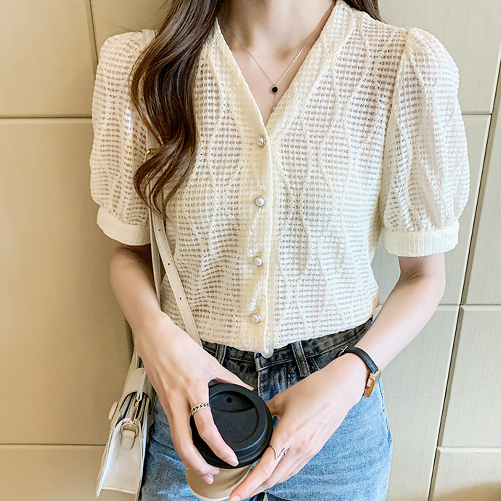 셔링반팔블라우스