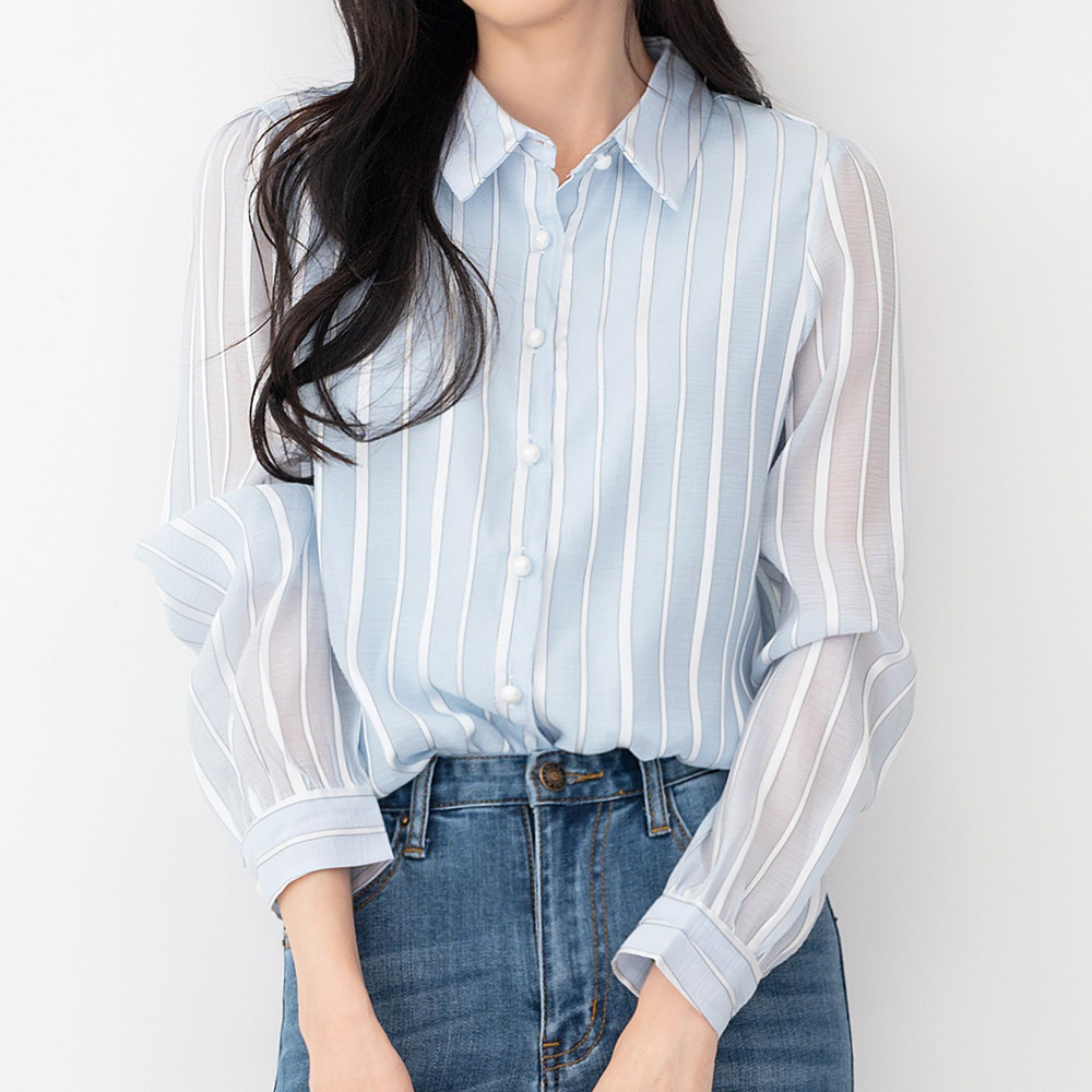 소매시스루긴팔블라우스