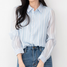 소매시스루긴팔블라우스