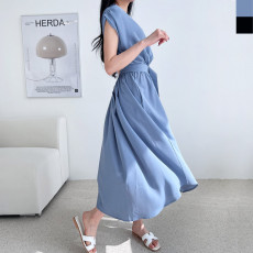 셔링 여신캡소매 밴딩롱원피스-벨트포함