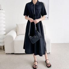 카라 반집업반팔 플레어롱원피스