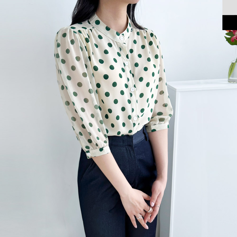 도트시스루쉬폰블라우스