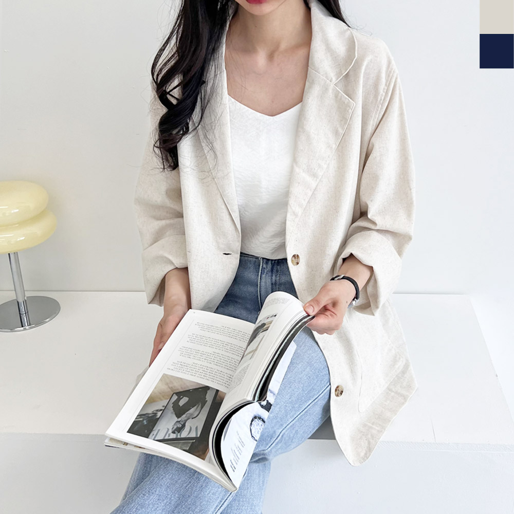 블렌딩 오버핏 린넨자켓