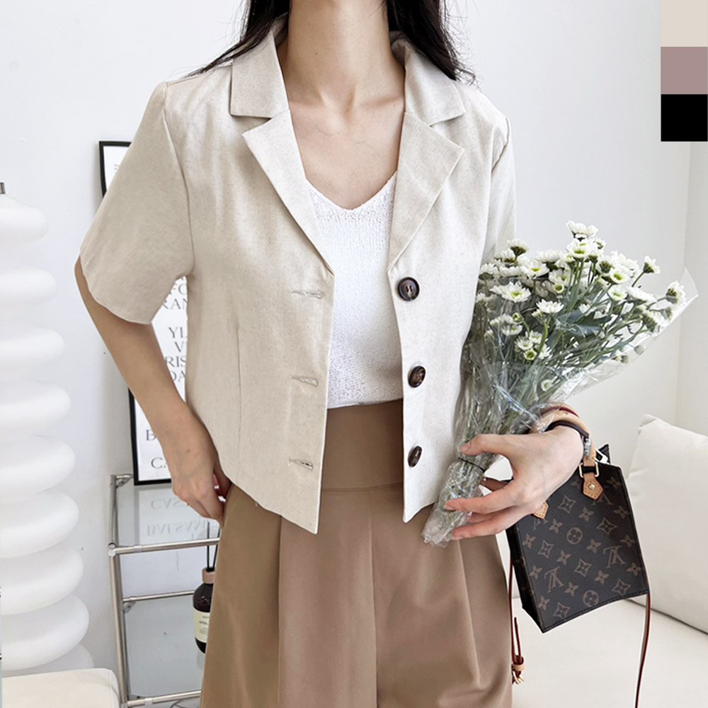 린넨 버튼크롭반팔자켓