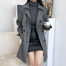 헤링본 체크 더블 트렌치코트