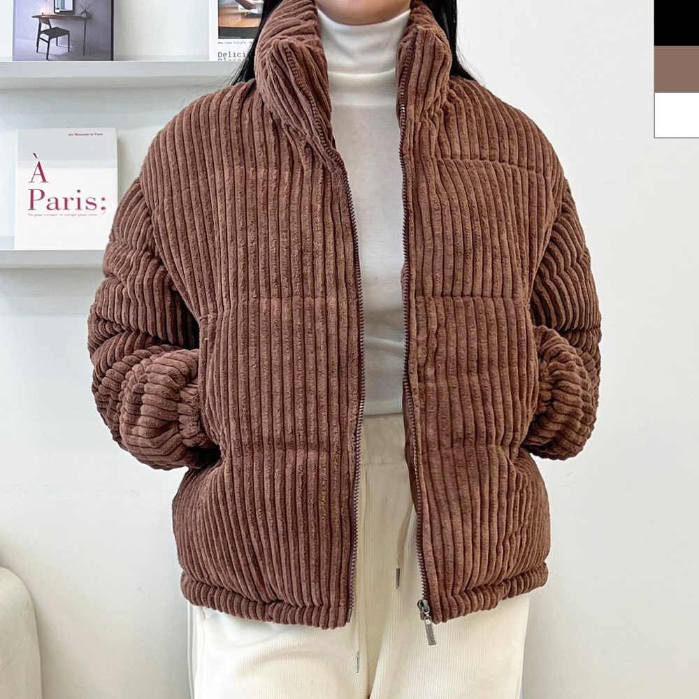 하이넥코듀로이숏패딩점퍼