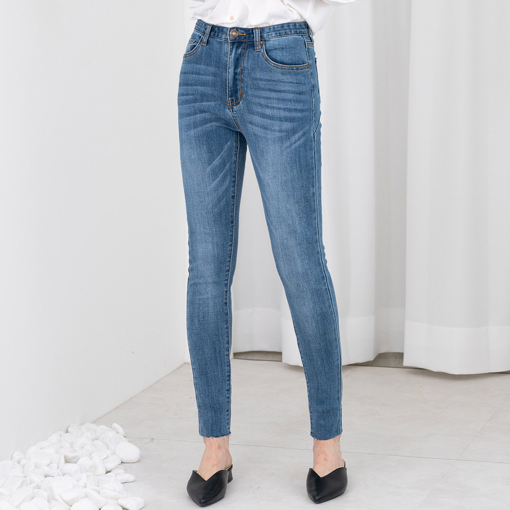 여자하이웨스트롤업워싱스판스키니청바지