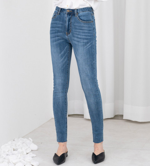 여자하이웨스트롤업워싱스판스키니청바지